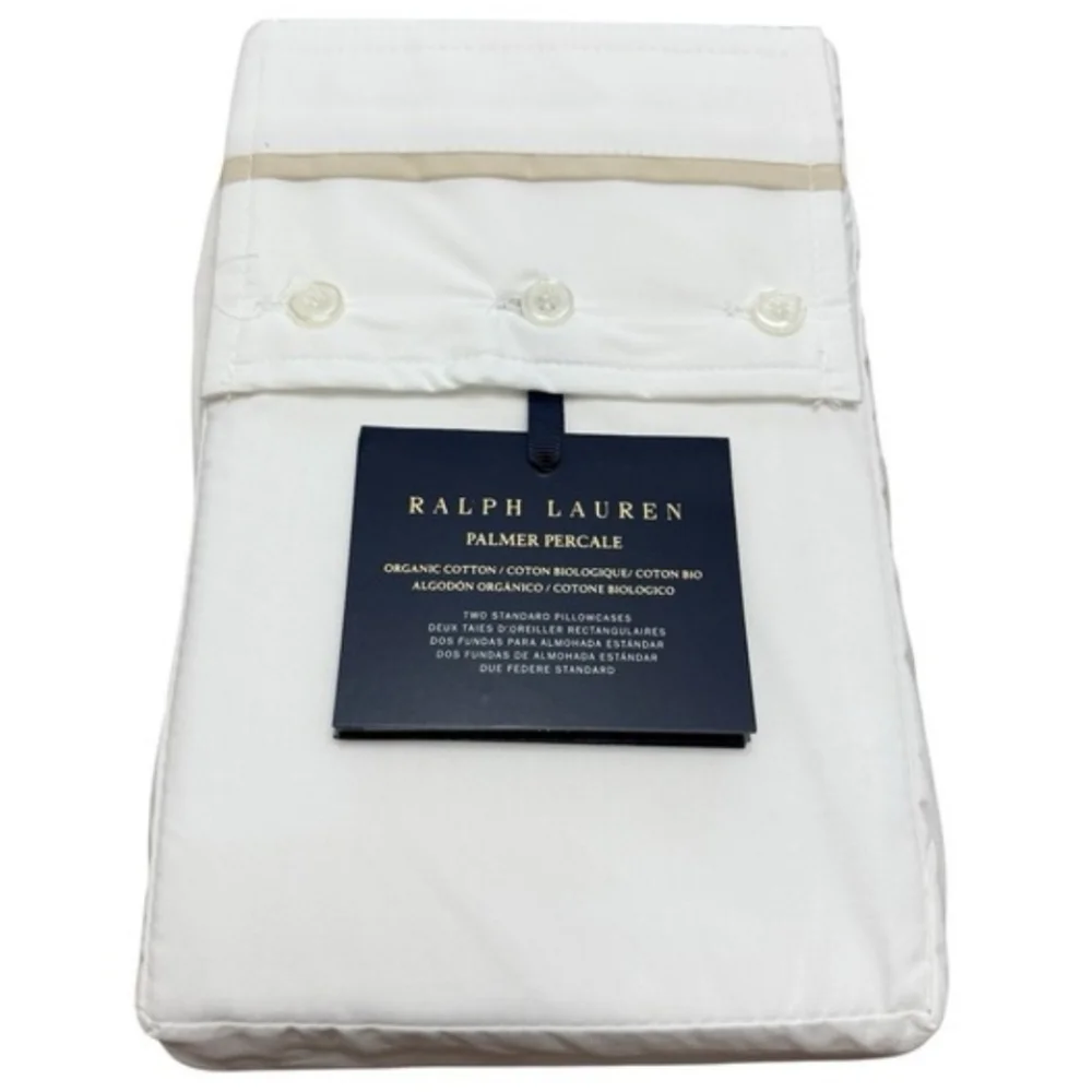 Ralph Lauren Palmer Organic Cotton Percale 2 Standard Pillowcases Sand Dune New